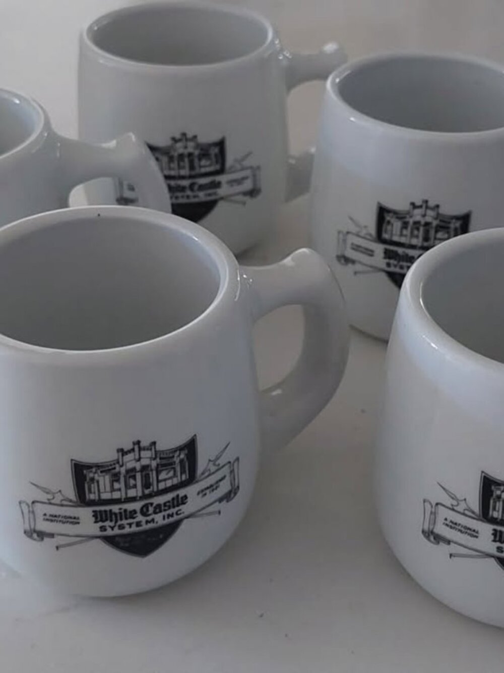 Vintage Set 5 White Castle System Inc Burger Restaurant Diner Mugs Ashtray Base
